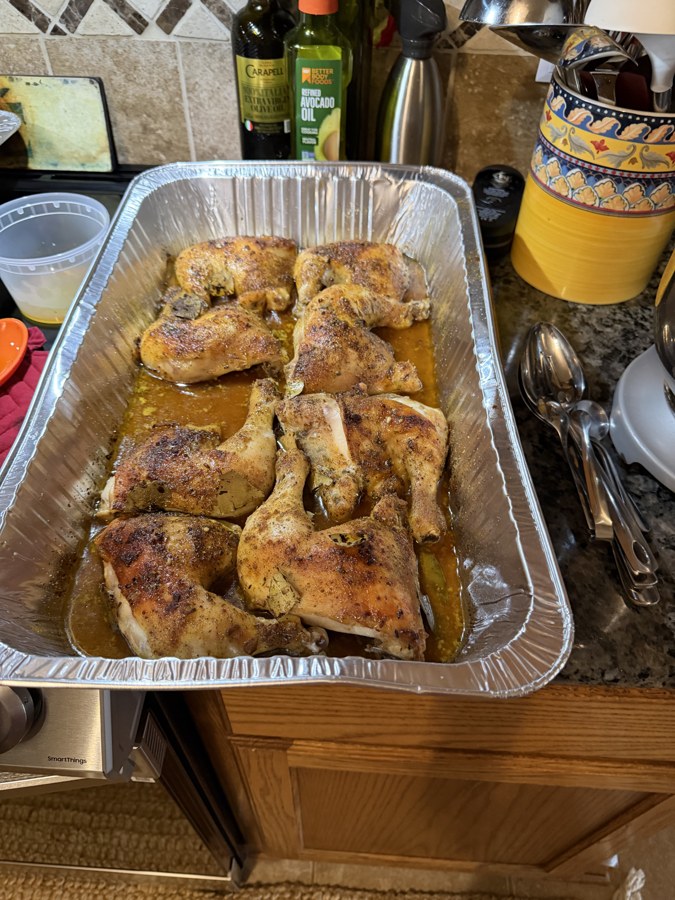Golden herb-roasted chicken fresh from the oven