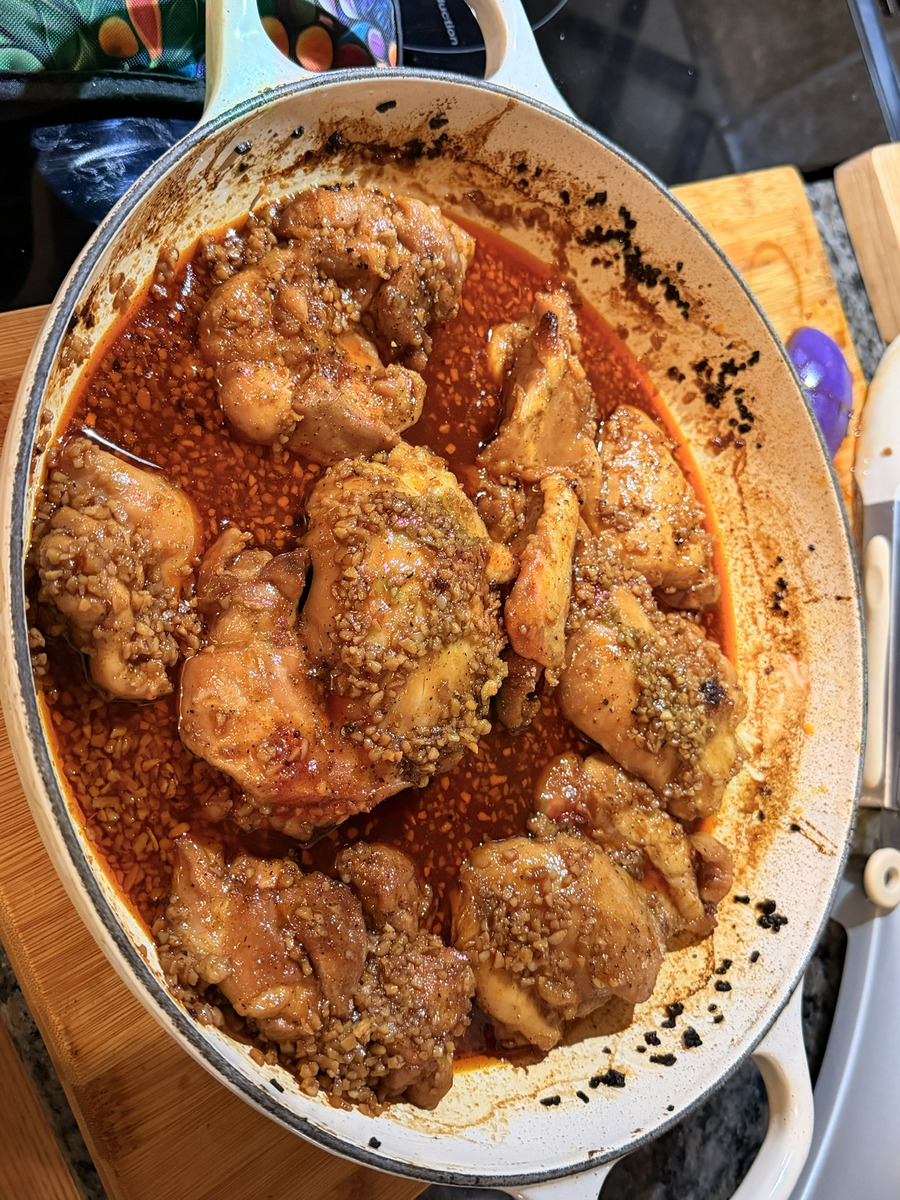 Fried chicken thighs fresh out of the oven